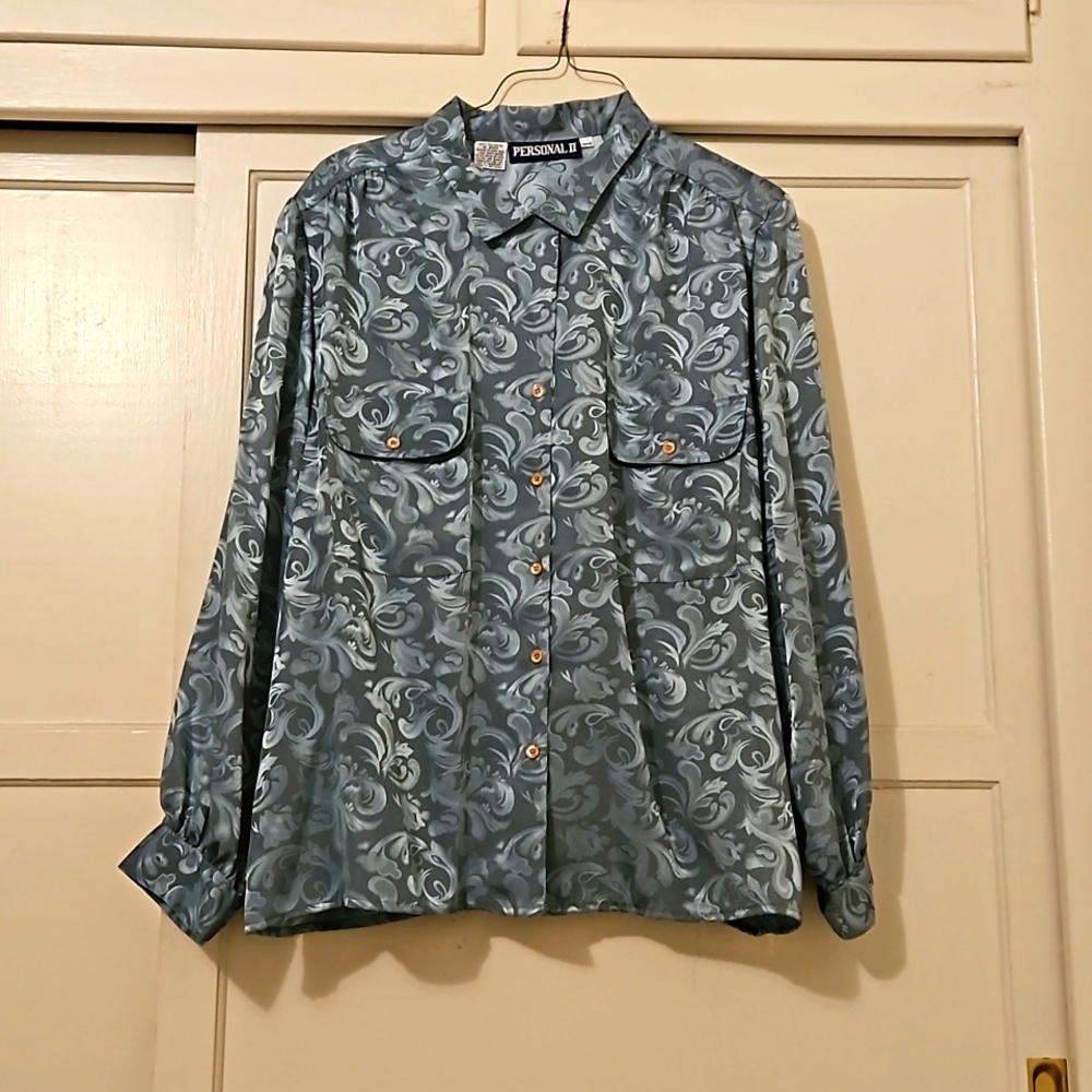 Personal II Blue Long Sleeve Button Down Polyester Shirt 22W